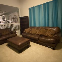 3 Piece Brown Leather Couch Set 