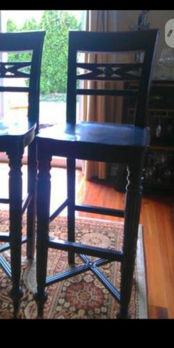 Set of two wood bar height chairs