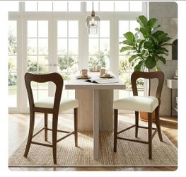 Set of four armless counter stools (walnut + beige) – Solid rubberwood frame and fabric seat, ergonomic curved backrest, 300 lb capacity, for kitchen 