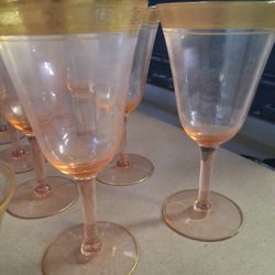 1930s–1950s Pink & Gold Encrusted Stemware