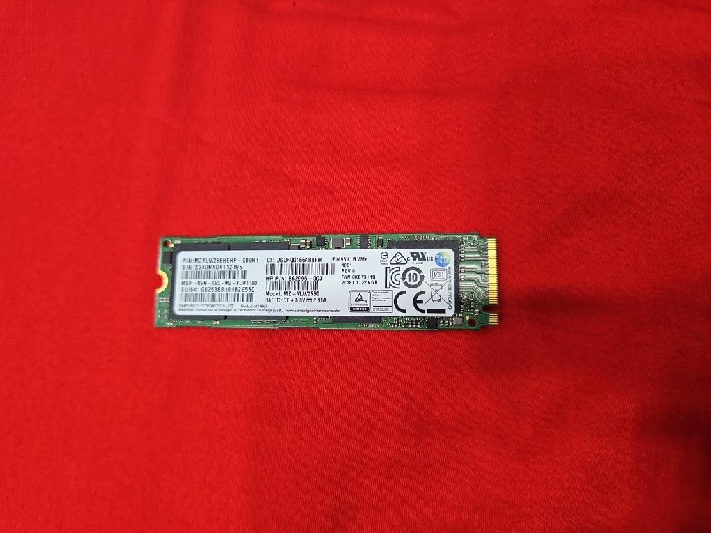 Samsung PM961 NVMe 256GB M.2 SSD - Unused, Pulled from New Laptop