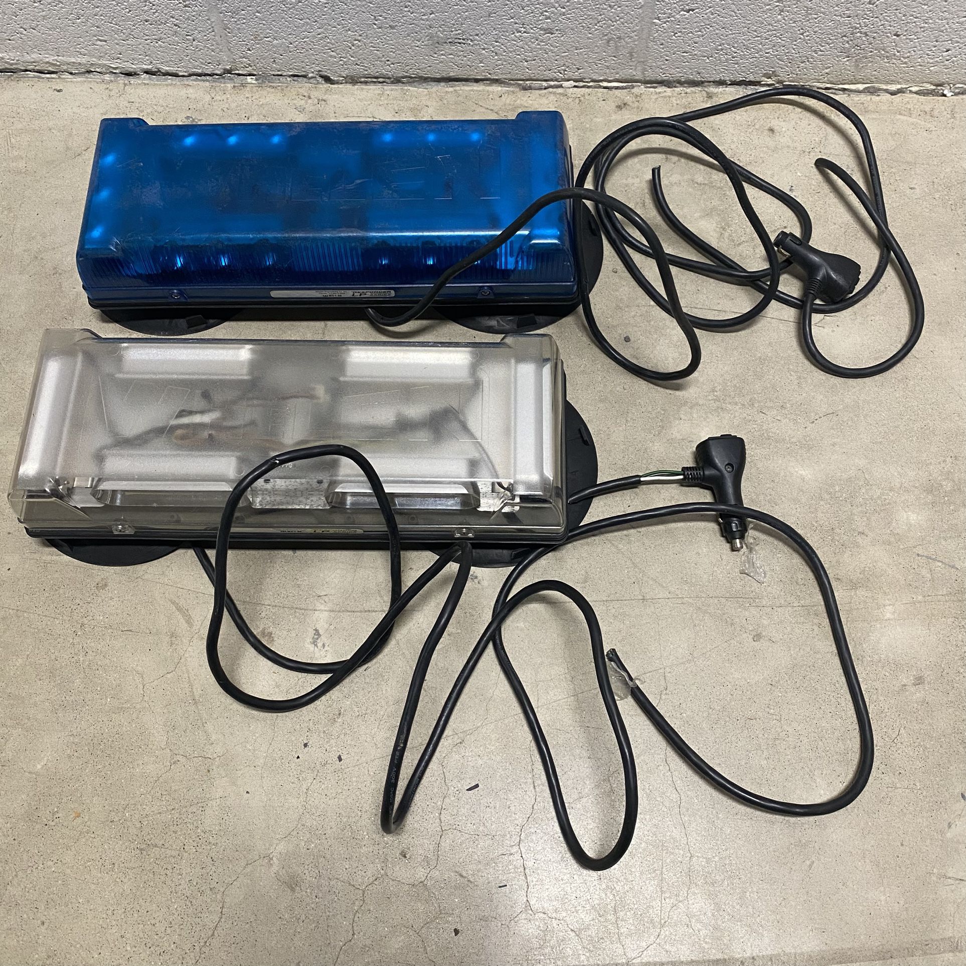 Set Of 2 WHELEN Responder LP Series Light Bars with Magnetic Roof Top Fasteners. 1 BLUE & 1 RED/CLEAR? (See description below) One of these is Blue