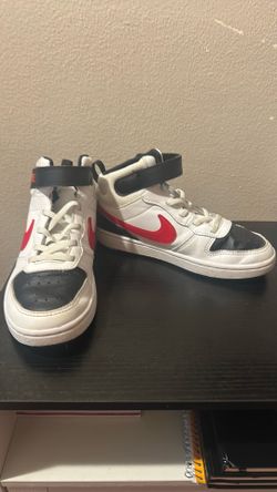 Nike Court Borough Mid 2 Kids Basketball Shoes – Youth Size 2 – White/Red/Black
