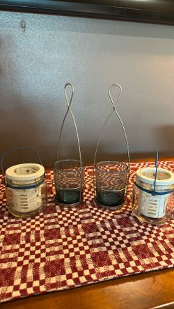 4 piece Hanging glass jar lantern Tea light candle holders