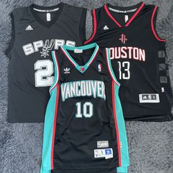 Adidas Swingman (L+2) NBA Jersey Lot Bundle of 3 | Tim Duncan Spurs | Mike Bibby Grizzlies | James Harden Rockets | Men Small