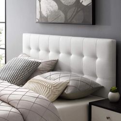 $50 New Modway Lily Tufted Faux Leather Upholstered Queen Headboard In White