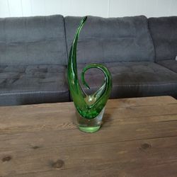 Art Deco Murano Style Green Glass Vase