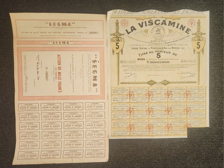 X2 Vintage French Bond Sheets 1928 & 1953