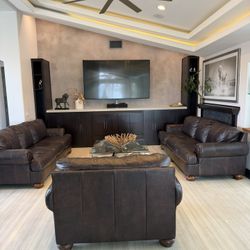 3-Piece Brown Leather Couch Set – Must Go