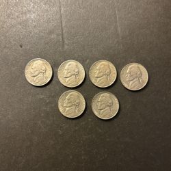 Coins – Jefferson Nickels – Very Nice Coins – all  San Francisco Mint with Low Mintages – 1939S/47S/48S/49/51S/52S – Total 6 Coins
