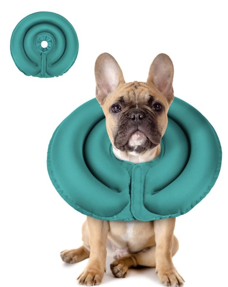 Midog Dog, Soft, Inflatable Adjustable Recovery E Collar Cone Medium Green NEW!