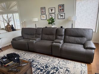 PremiumGray Leather Power Recliner Sectional Sofa