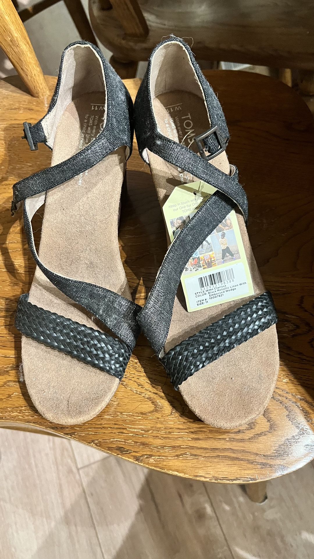 TOMS Wedge Sandals Black Metallic Size 11 (Clarissa) New