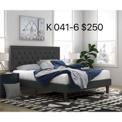 Sha Cerlin Grey King Platform Bed Frame with Upholstered Adjustable Headboard for Adult(041-6)