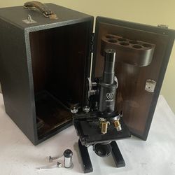 Vintage AO Spencer Microscope 263293 Wood Case Adjustable Mirror Illuminator