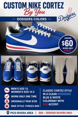 Custom Nike Cortez – Dodgers Colors – Men’s Size 13 –