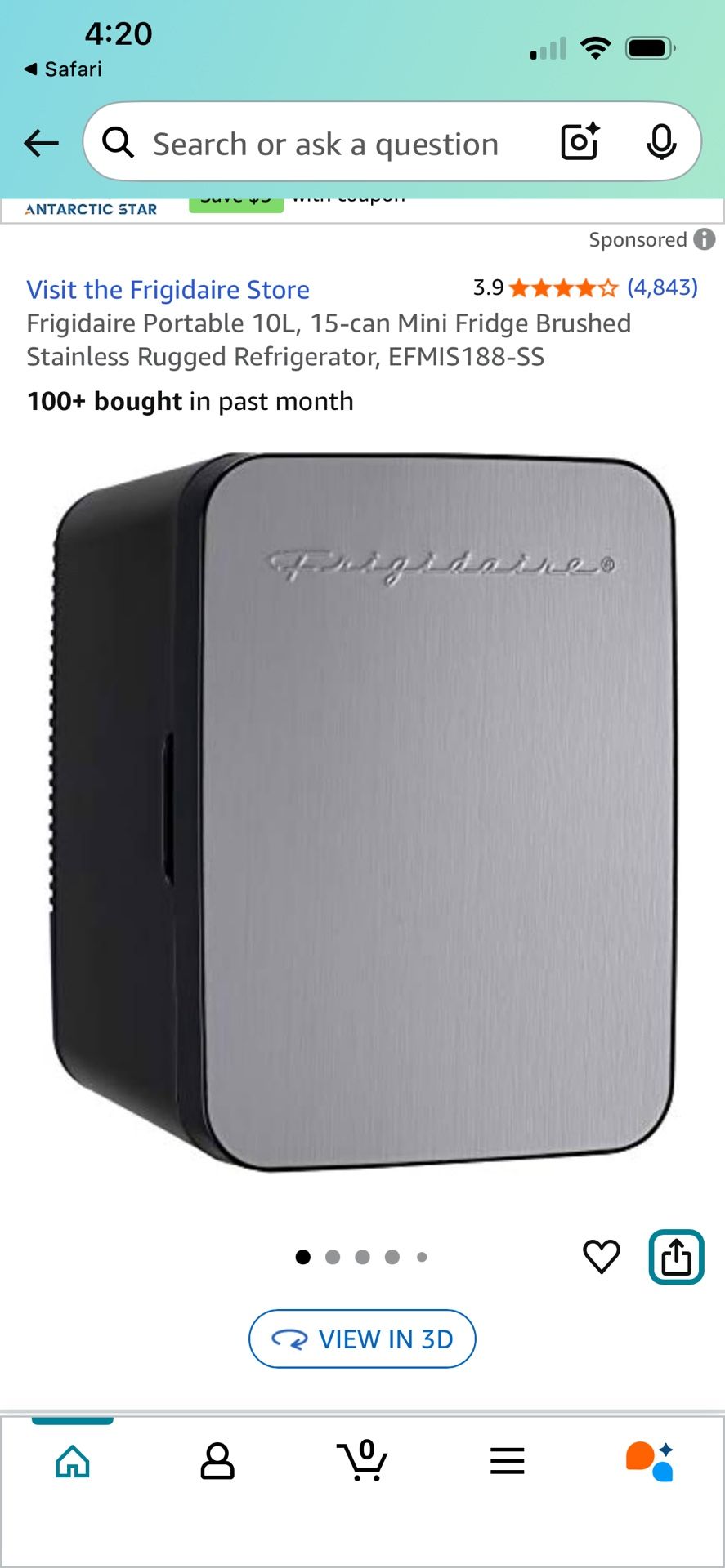Frigidaire Portable 10L, 15-can Mini Fridge Brushed Stainless Rugged Refrigerator