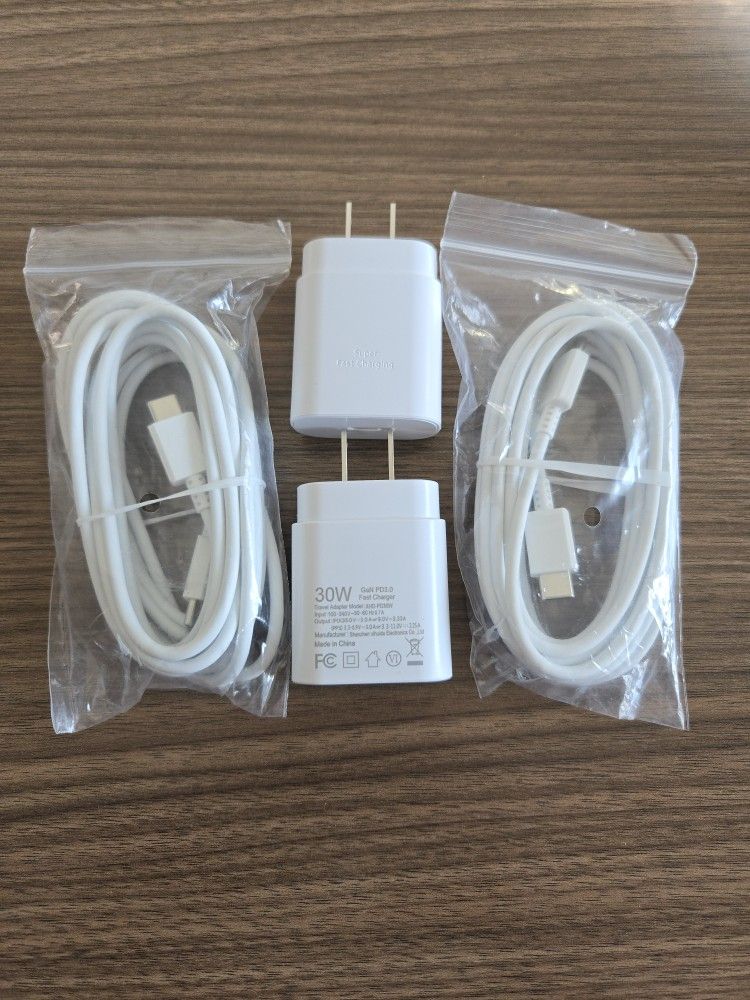 NEW 30W Super Fast Chargers With 10Ft Type-C To Type-C Phone & Pad Chargers