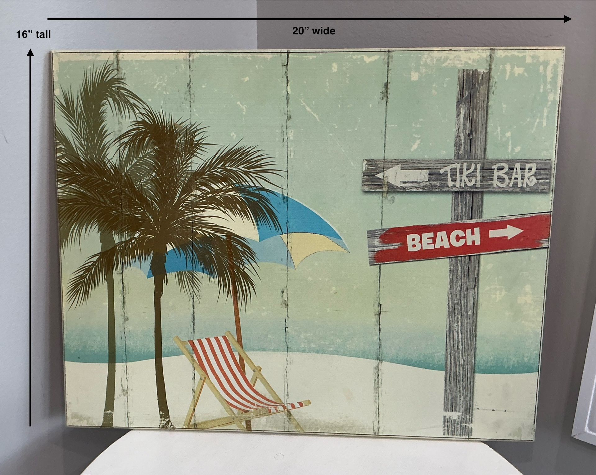 “Tiki Bar, Beach” Hanging Coastal Art Plaque