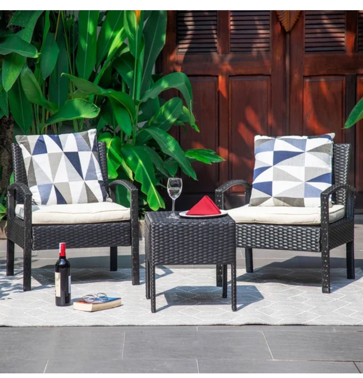 3 Piece Patio Bistro Set With Cushions