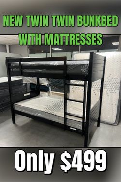 NEW TWIN TWIN BUNKBED WITH MATTRESSES