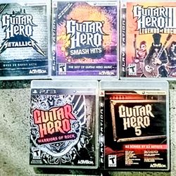 5 PS3 Guitar Hero Games Bundle!!! Metallica,  Smash Hits, Legends Of Rock, Guitar Hero 5 And Warriors Of Rock!!!