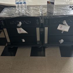 Black And Silver Accent Nightstands 