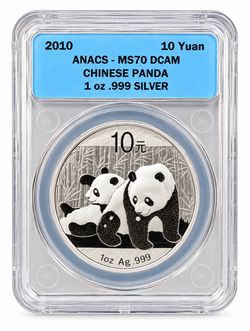 2010 Chinese Panda 1 oz .999 Silver Coin ANACS MS70 DCAM