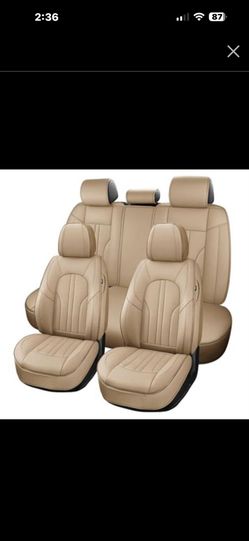 MINGBRON Car Seat Covers,Car Seat Protector Waterproof, Seat Covers Full Set, Car Seat Protectors, Automotive Seat Covers Fit for Most Cars Beige