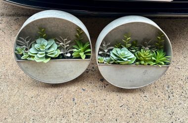Galvanized Metal Wall Planters with Faux Succulents