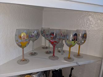 Hand Painted Wine Glasses Set Of 8