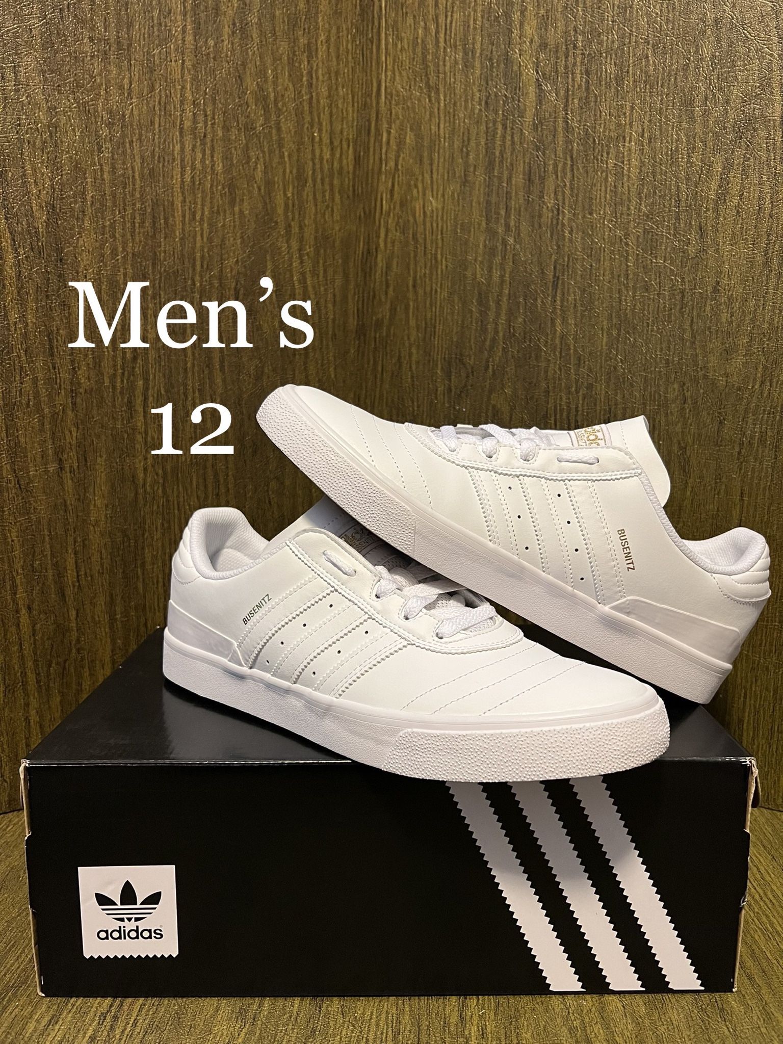 ADIDAS / “BUSENITZ” ALL White Gold SKATEBOARD Shoes Casual COMFORTABLE Kicks / Men's 12 / Like New w/ Box!! Worn 1x / AMAZING!! / White & Gold