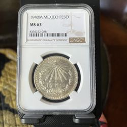 1940 MEXICO SILVER UN PESO - 1 Peso NGC MS 63 ! Below Book Price.
