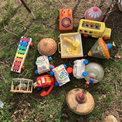 Vintage old toy lot Fisher-Price spinner spin top