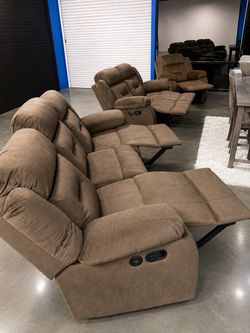 🛋️ New Manual Reclining Sofa Set – Sofa, Loveseat & Recliner $10 Down