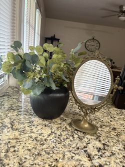   Vintage Ornate 15” Brass Tilting Mirror