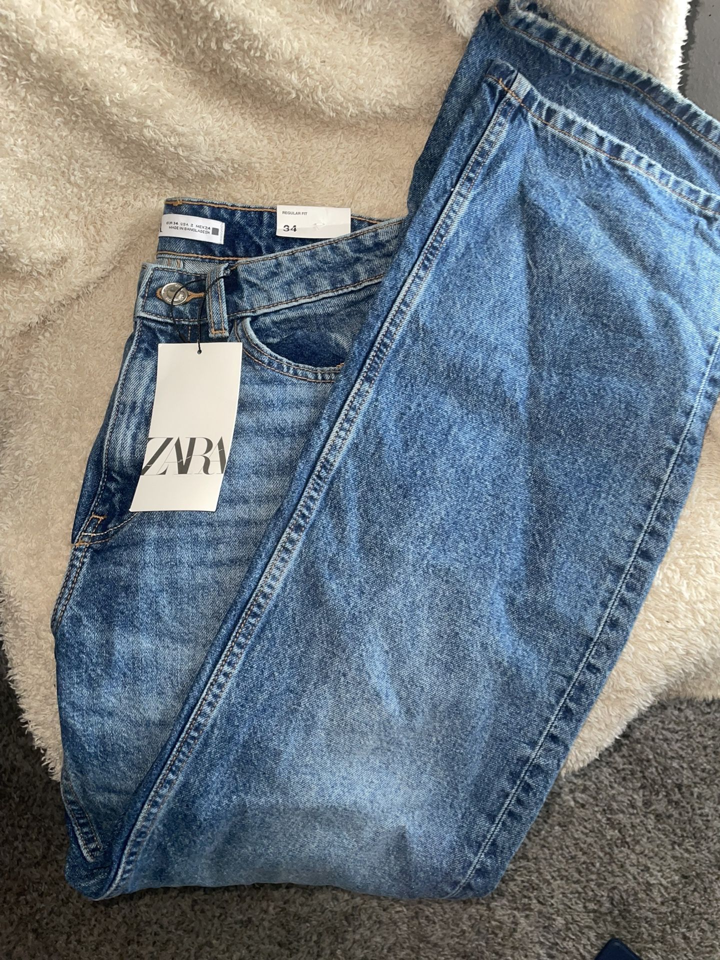 Zara Regular Fit High Rise Long Length Rigid