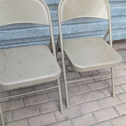 2) Metal Folding Chairs Cars Table Style Steel Fold Up Chair Pair 