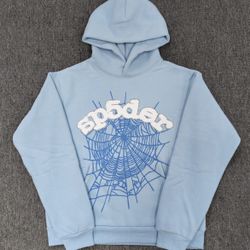 Sky Blue Rhinestones Sp5der Hoodies 