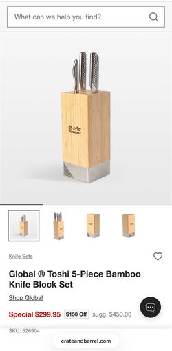 New In Box Global Toshi 5 pc knife block set