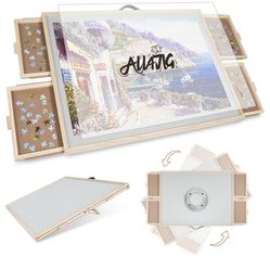 ALL4JIG 1500 Pieces 2-in-1 Tilting & Rotating Puzzle Board for Adults Gifts, Wooden Jigsaw Puzzle Table with 4 Drawers, Portable Board with Lazy Susan