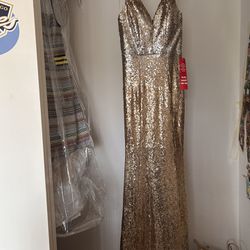 Long Gold Sequence Dress 