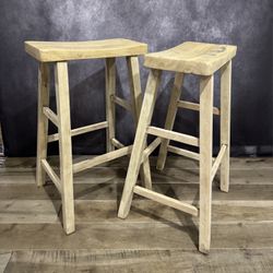 Pair Of Solid Walnut Wood Saddle Stool Bar Chair 