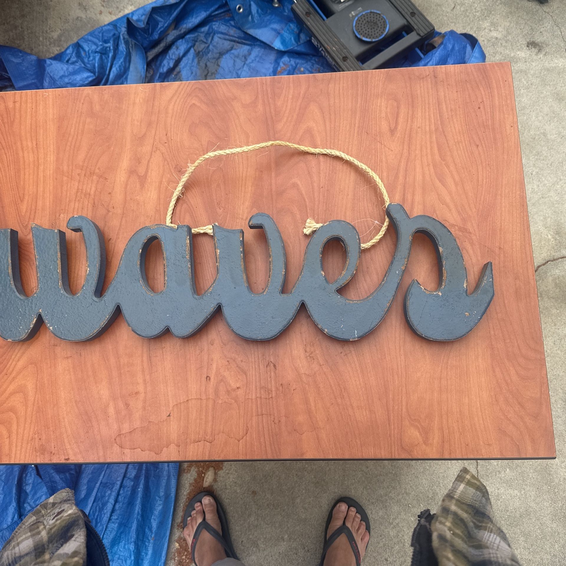30” X 8” Wall Decore Hanging 3D Wood “WAVES” Sign