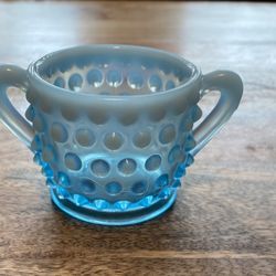 Vintage Fenton Blue Hobnail Mini Sugar Bowl