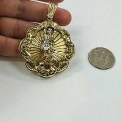 10K Yellow Gold St Saint Lazaro pendant/charm- Large 2.5", 26.8 Grams 