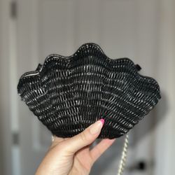 Talbots Seashell Straw Clutch With Gold Chain