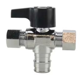 Apollo 1/2 in. Chrome-Plated Brass PEX-A Barb x 3/8 in. Compression Dual Outlet Quarter-Turn Angle Stop Valve @BC-275