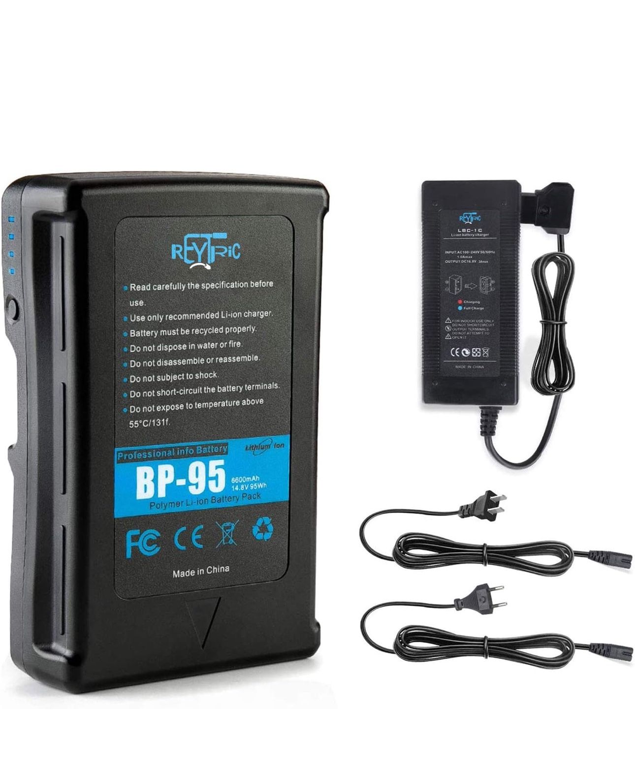 REYTRIC 95Wh(6600mAh) V Mount/V-Lock Battery with D-tap Output Charger and D-Tap Cable Compatible Video Camera Camcorder Broadcast LED Light Replaceme