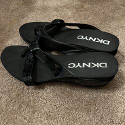 DKNYC Black Wedge Sandals - Size 10